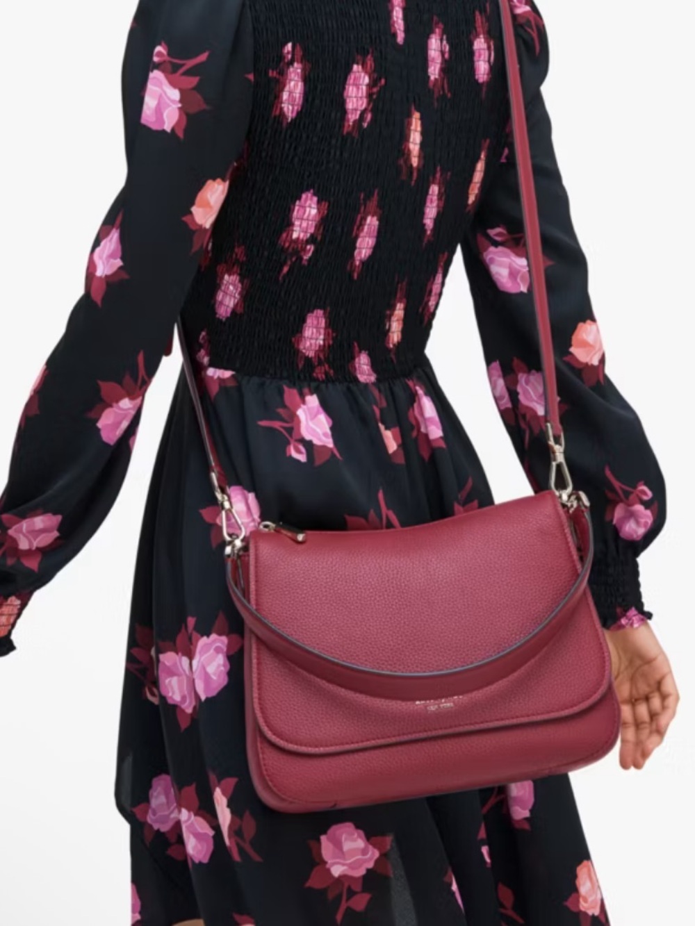 Kate Spade Pebbled Leather Convertible Shoulder Bag in Wine Berry